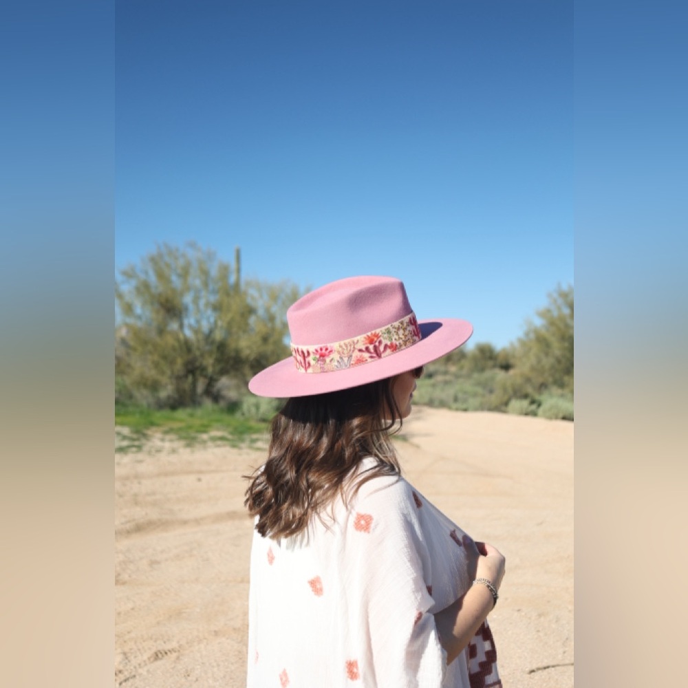 Pink Wool Cowboy Hat – Western Felt Hat with Embroidered Cactus Band